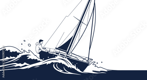 Solo Sailor Navigating Choppy Waters On A Sailing Vessel