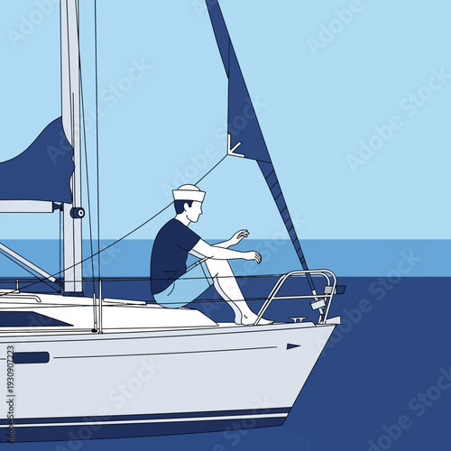 Solo Sailor Navigates Calm Ocean Waters Awaiting Wind