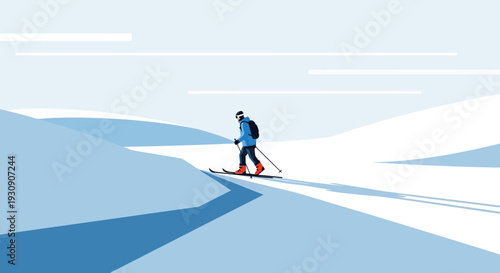 Solo Skier Navigating Crisp Mountain Slopes With Geometric Precision