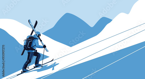 Solo Skier Ascends Serene Snowy Slopes Under Ample Arctic Sky