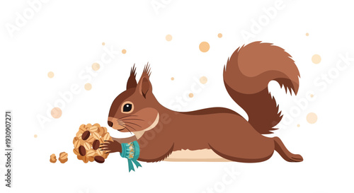 Squirrel Enjoying Fresh Baked Treats with Joy and Enthusiasm in a Cartoon Style