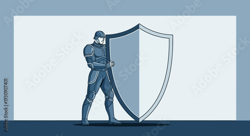 Stoic Warrior Guarding Shield Symbol Of Protection
