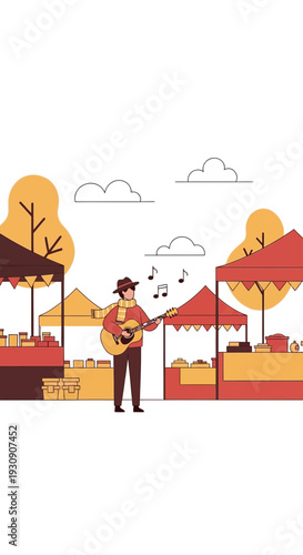 Street Musician Entertaining Crowd At Bustling Outdoor Market