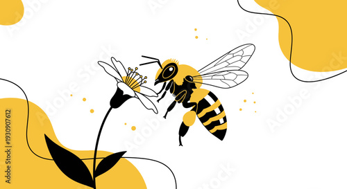 Stylized Bee And Flower For Natural Design Elements
