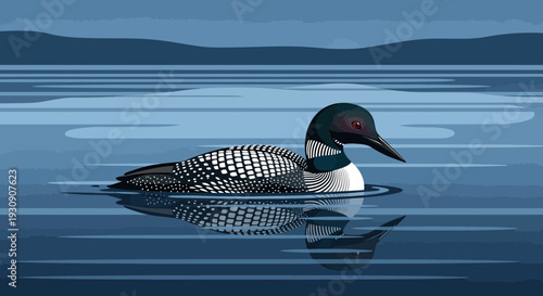 Stylized Common Loon Floating Gracefully on Calm Water Surface