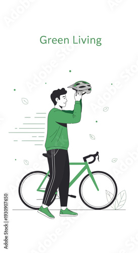 Sustainable Commute And Healthy Lifestyle Person With Bicycle And Helmet