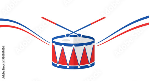 Stylized Drum With Sticks And Festive Ribbons On White Background