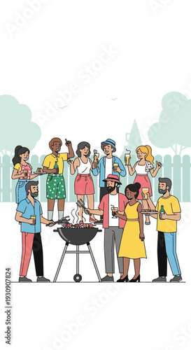 Summer Gathering: Friends Enjoying a Barbecue in a Backyard Scene of Celebration and Fun