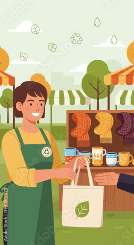 Sustainable Market Stall Offering Eco-Friendly Goods And Fresh Produce