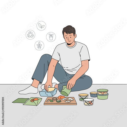 Sustainable Meal Preparation With Eco Friendly Containers And Fresh Ingredients