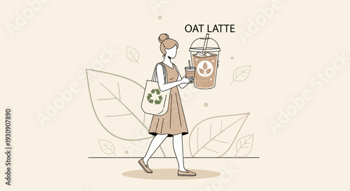 Sustainable Oat Latte Beverage Holder with Reusable Bag