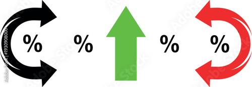 Percentage Change Arrow Icons Set Showing Increase, Decrease, Growth, Decline, and Rotation for Finance, Analytics, Statistics, and Business Reports