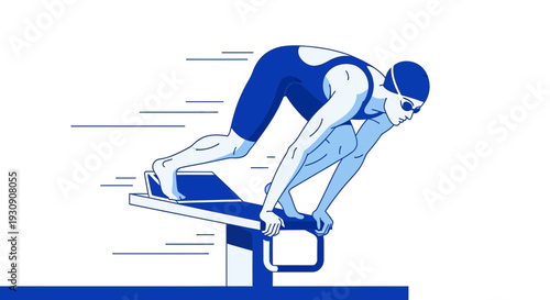 Swimmer In Starting Position On Block Ready To Dive