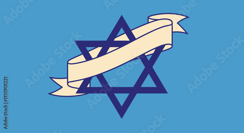 Symbolic Star Of David With A Ribbon Against Blue Background