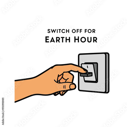 Earth Hour Switch Off: Hand Turning Light Off for Energy Saving Illustration