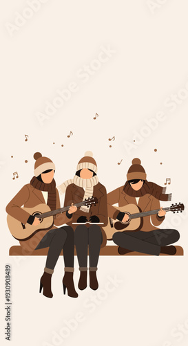 Three People Playing Acoustic Guitars Together Outdoors