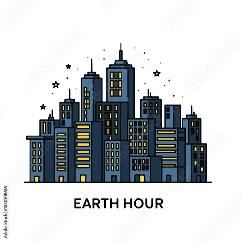 Earth Hour City Skyline Illustration for Environmental Awareness