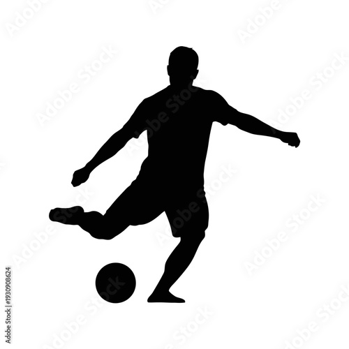 Silhouette of a person kicking a ball in action against a white background.