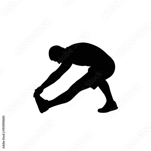 Silhouette of a person stretching forward to touch toes in a fitness warmup pose.