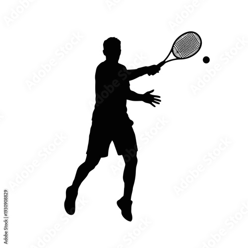 Silhouette of a Tennis Player in Action with Racket and Ball.