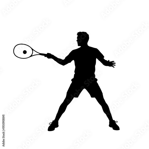 Silhouette of a Tennis Player in Mid-Swing on the Court.
