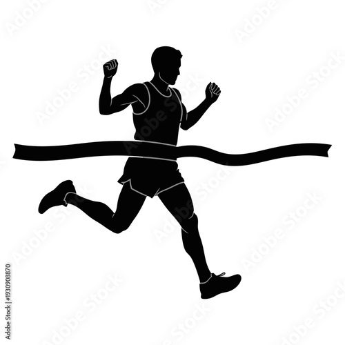 Silhouette of a runner crossing a finish line in a dynamic race scene.