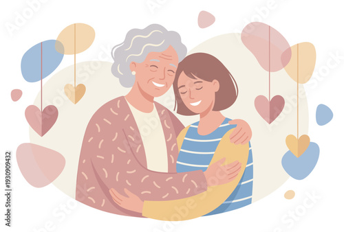 Grandmother and granddaughter share a loving embrace, celebrating their special intergenerational bond with heartfelt affection.