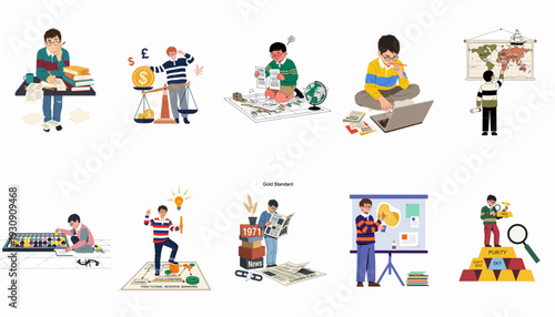 An illustrative journey through economic history, exploring the gold standard, currency systems, financial research, and global monetary policy.