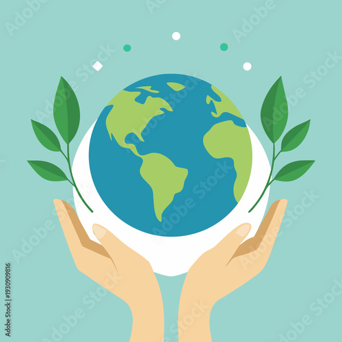 Hands cradling the earth with green leaves symbolizing environmental care and sustainability