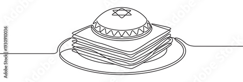 Jewish challah bread and kippah, symbolizing tradition and faith, are depicted in a minimalist continuous line art style.