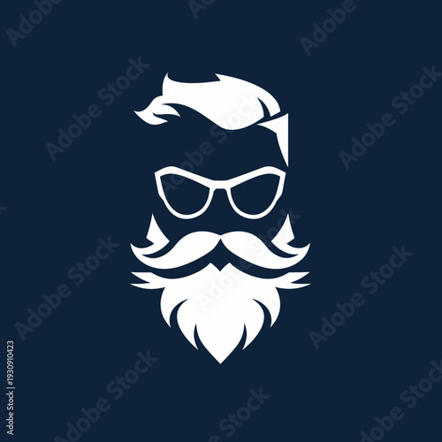 Stylized graphic of a bearded man with sunglasses in a simple vector illustration