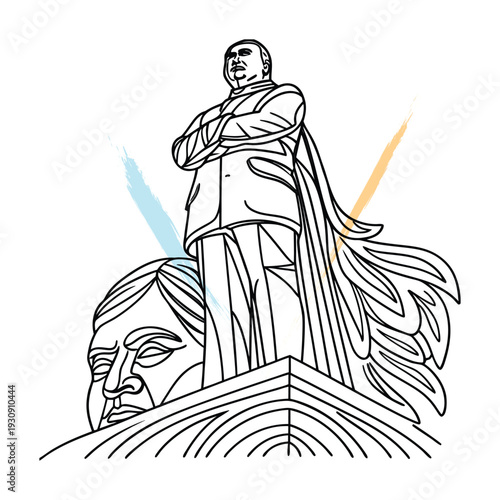 Elegant Continuous Line Art Portrait of a Statesman with Abstract Background Elements, Modern Minimalist Illustration