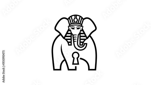Stylized elephant illustration with pharaoh elements and keyhole graphic design