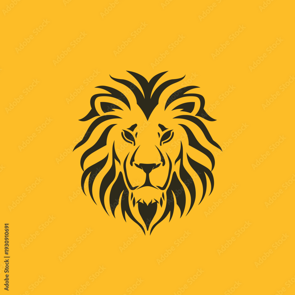 Obraz premium Stylized lion head illustration against yellow background for design