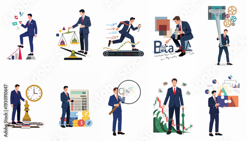 Comprehensive financial analysis and business strategy concepts, illustrating risk management, market performance, strategic planning, and investment decisions.