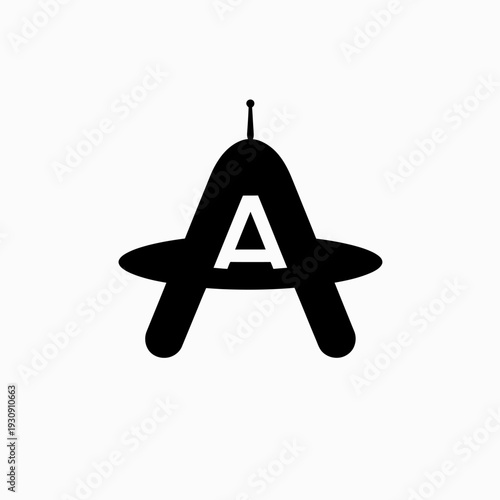 Stylized letter a in black and white with antenna and disc element