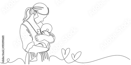 Mother and baby line art vector illustration, mothers day celebration illustration