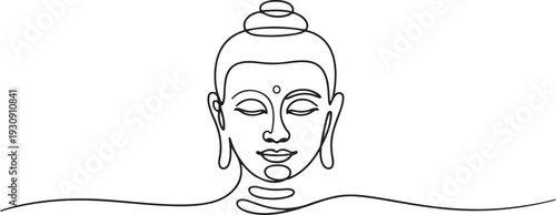 One continuous line drawn Buddha statue Buddhist character. Religious concept is a symbol of faith. Portrait of a prophet's face. one line Icon drawing