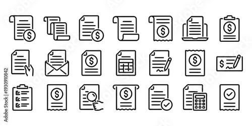 Financial and accounting icons for business and payment documents