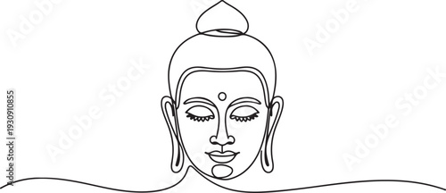 One continuous line drawn Buddha statue Buddhist character. Religious concept is a symbol of faith. Portrait of a prophet's face. one line Icon drawing