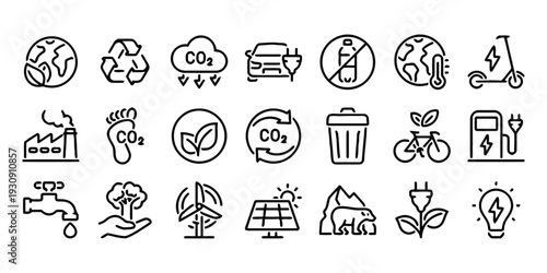 Eco friendly and sustainable energy icons for environmental protection
