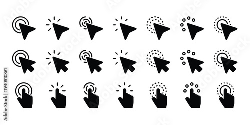 Cursor icons set collection vector arrow and hand pointer icons for web and UI design