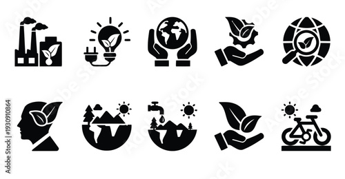 Eco friendly symbols for sustainable energy and environmental protection concept