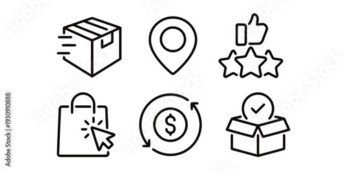 E-commerce icons for shipping delivery shopping cart and customer satisfaction