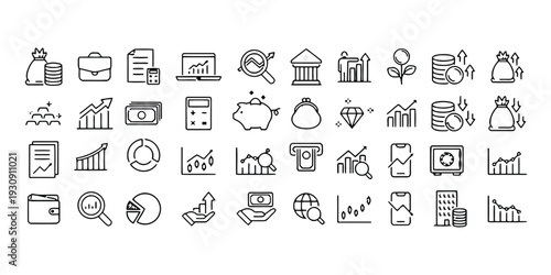 Financial and business icons depicting growth investment and savings