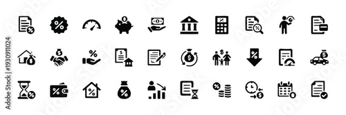 Financial and business icons for banking, loans, and investment concepts