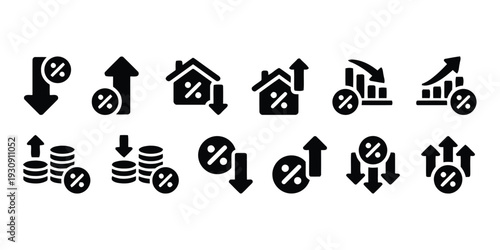 Financial icons collection percentage growth and decrease symbols vector