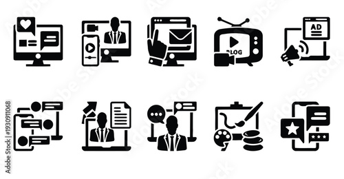 Digital marketing and online advertising icon set for business promotion