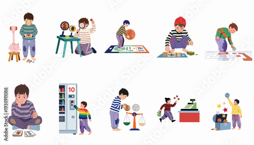 Children Learning Financial Literacy with Coins and Money Activities