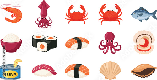 Seafood Assortment Sushi Cuisine Collection Commercial Graphics
